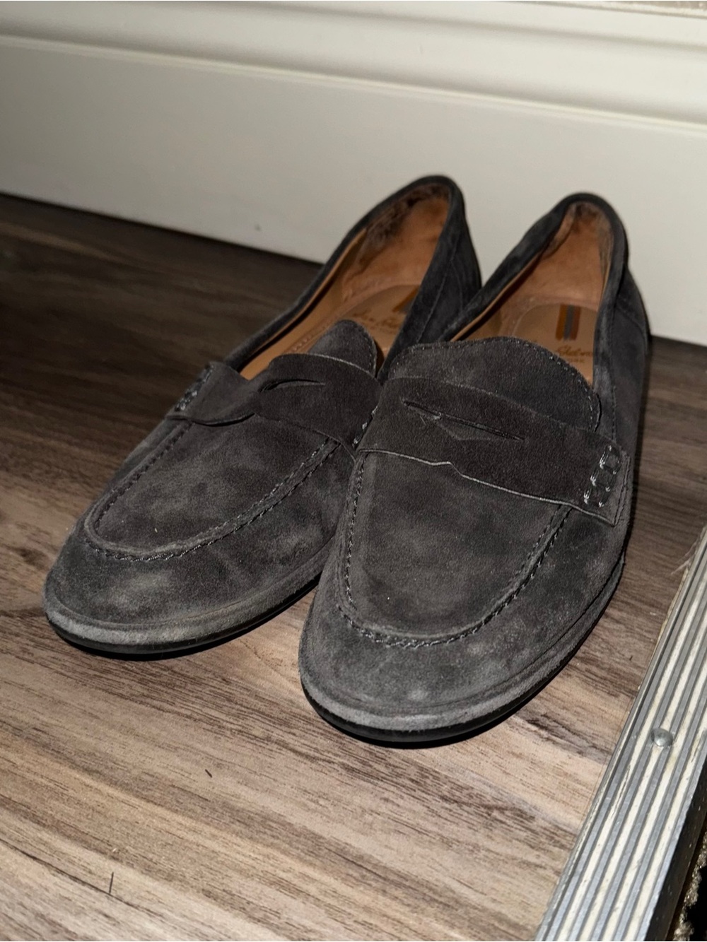 SAM EDELMAN Suede Penny Loafers in Dark Gray